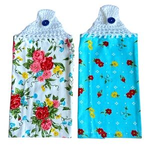 HAND CRAFTED Colorful Floral Crochet Top Hanging Kitchen or Bathroom Hand Towels